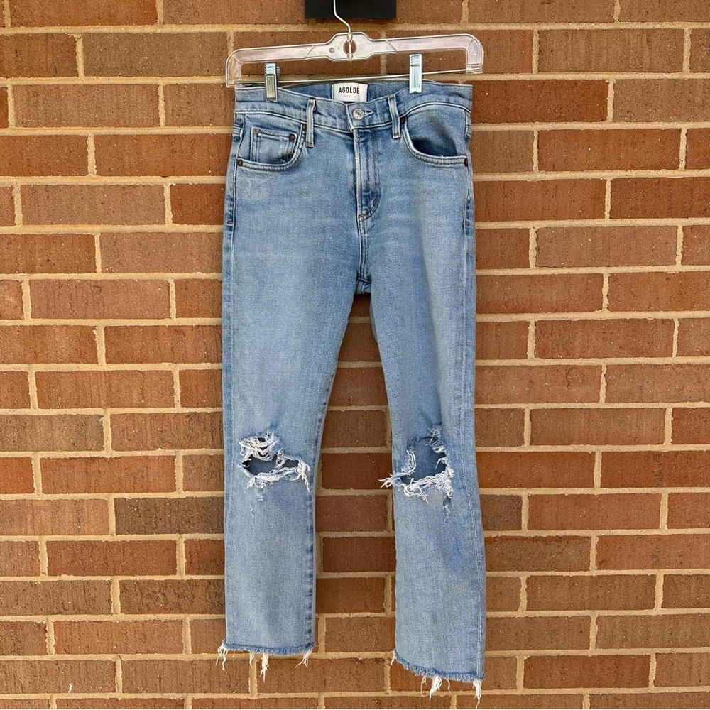 Agolde Toni Light Wash Denim Distressed Jeans Size 24 - Picture 8 of 15